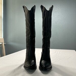 Pasout Black Cowboy Boots for Women - Knee High Wide Calf
